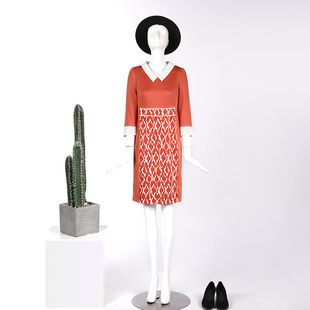 LIANGNUO靓诺橘黄白花连衣裙LQ13070A