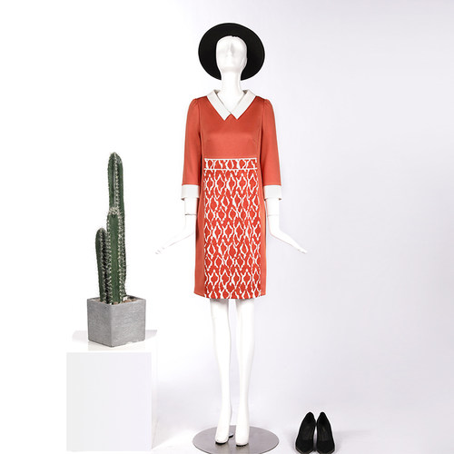 靓诺橘黄白花连衣裙LQ13070A