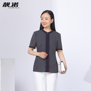 条纹T恤LT19208A 新款 靓诺气质通勤印花宽松套头小衫 雪纺上衣夏季