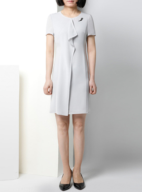 LN系列轻奢女士灰色前胸飘片中长款夏季时尚气质连衣裙NL18286A