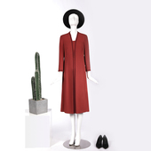 显瘦长袖 靓诺2021年新款 优雅气质橘红色修身 假两件连衣裙LL21147A