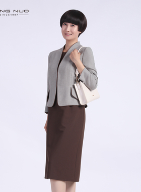 [商场同款]靓诺千鸟格咖色气质款假两件连衣裙25新款LL25334A