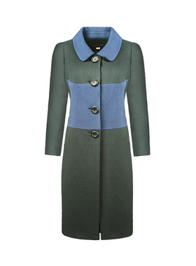 靓诺深绿拼钴蓝顺色毛呢大衣LF13158A