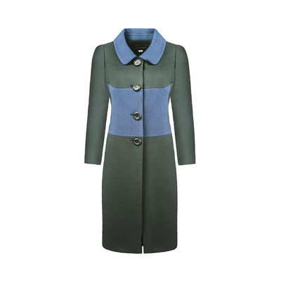 深绿拼钴蓝顺色毛呢大衣LF13158A
