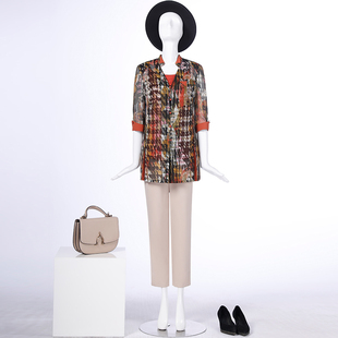 靓诺桔绿花七分袖衬衫LC15154A