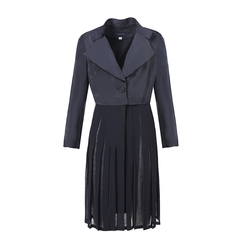 靓诺氨丝拼接压褶风衣lf15135a