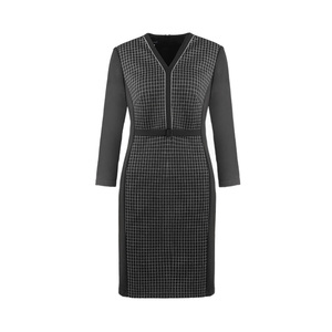 靓诺千鸟格拼素色连衣裙LL22422A