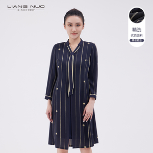 靓诺飘带印花设计感连衣裙女2022春装新款高级感气质裙子LL22152A