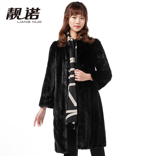 靓诺贵族拼接系带貂皮外套女士