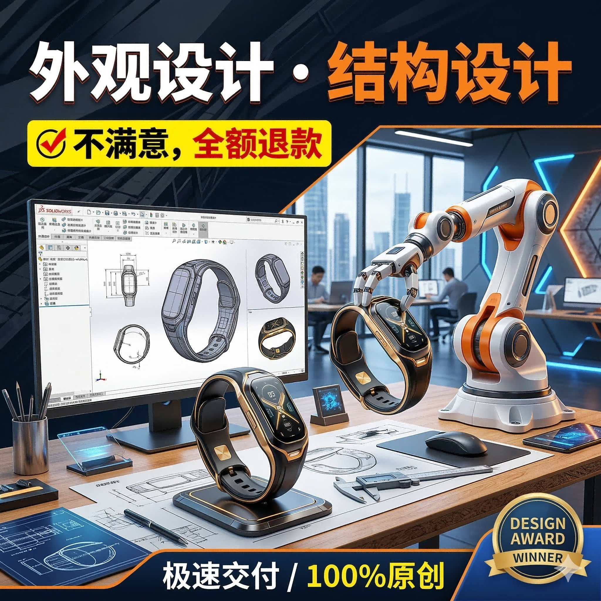 工业设计产品外观结构设计3D建模加工生产效果图全流程一站式服务