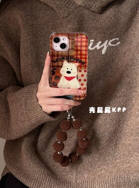 撞色波点小狗适用小米15手机壳k70苹果15硬vivox200新款nova13女pro荣耀x60防摔findx8华为mate60高级pura70