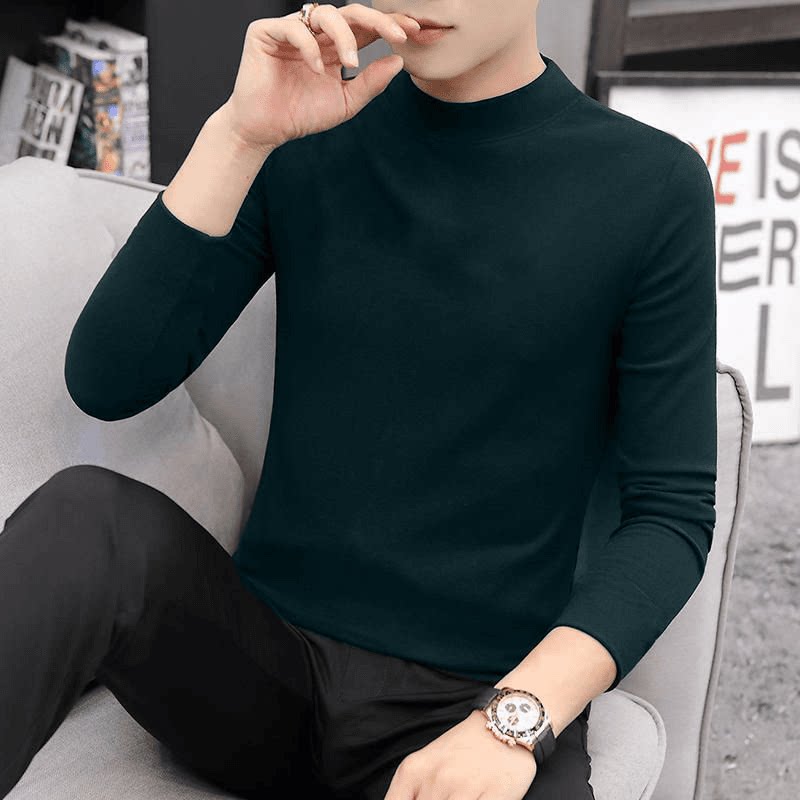 打底衫男秋冬季修身半高领长袖韩版潮流青少年大码运动体恤双面绒