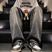 长裤 裤 子渐变痞帅美式 春秋潮流休闲外穿宽松阔腿直筒裤 子男牛仔裤