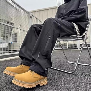 男裤子韩版潮流秋冬季高街痞帅抽绳直筒伞兵裤加绒厚机能风工装裤