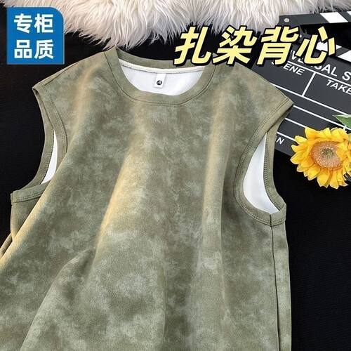 无袖汗背心男款夏季运动薄款坎肩打底衫2026新款宽松痞帅扎染体恤