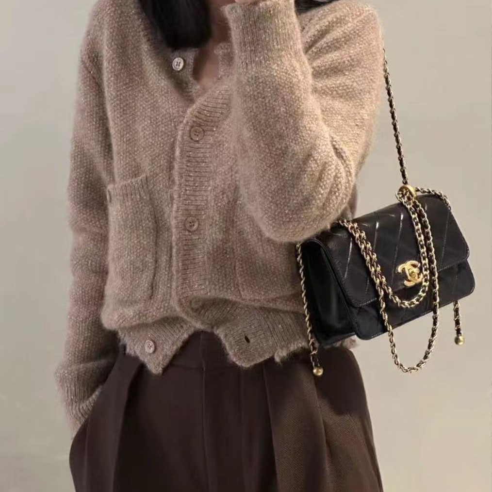 塔尖定制 小香风25s新款双金珠cf口盖包链条金属手柄手提包1122