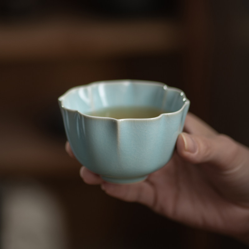 廷怀窑汝瓷茶杯创意花瓣主人杯汝州原产手工个人喝茶杯大号杯子