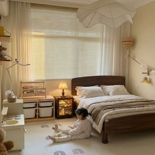 喜力美儿童床美式中古男孩实木床双人床1.5m胡桃木色卧室卡通家具