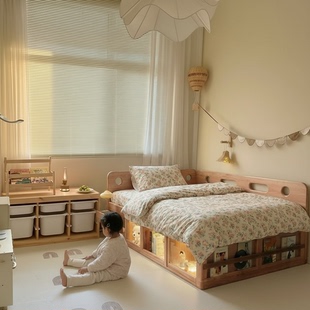 喜力美儿童床带储物空间儿童储物床1米2高箱全实木小户型男孩单人