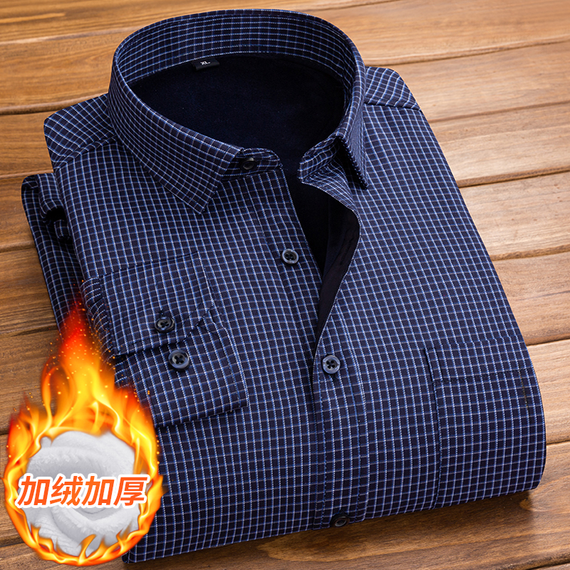 男士保暖衬衫冬季新款加绒加厚条纹商务休闲衬衣潮101A-BN16-P35，男装衬衫，星座101A