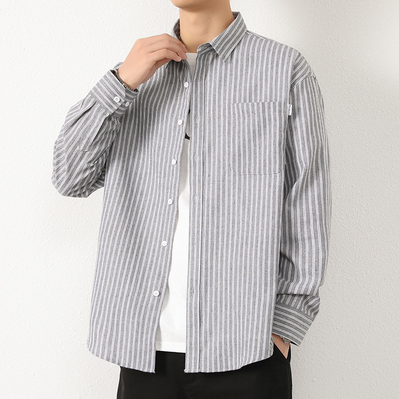 春秋款条纹衬衫男士长袖春秋款潮流宽松休闲男衬衣101A-CS191-P28，男装衬衫，星座101A