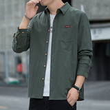 男士纯棉衬衫长袖春秋款港风宽松潮流帅气休闲衬衣101A-CS186-P35，男装衬衫，星座101A