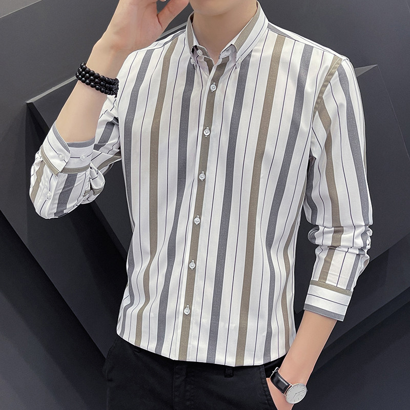 新款条纹衬衫男士长袖韩版潮流帅气男衬衣货足101A-CS153-P45,男装衬衫,星座101A