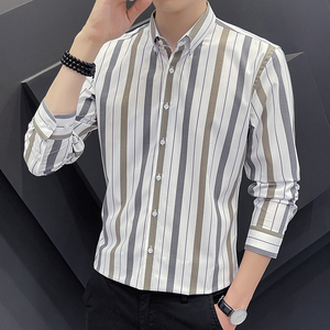 新款条纹衬衫男士长袖韩版潮流帅气男衬衣货足101A-CS153-P45图片