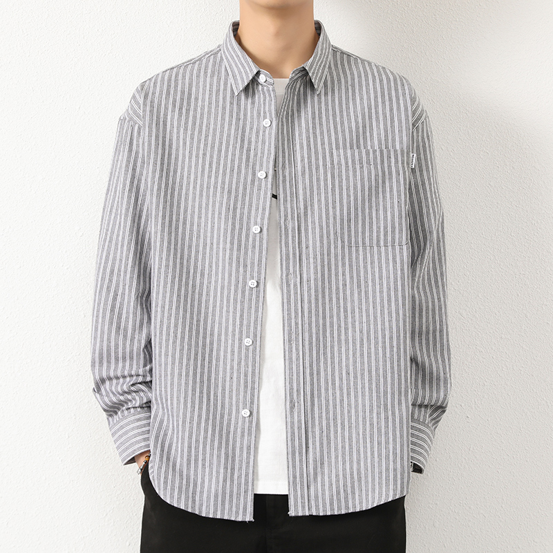 春秋款条纹衬衫男士长袖春秋款潮流宽松休闲男衬衣101A-CS191-P28，男装衬衫，星座101A