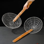 特厚竹柄炸厘不锈钢商用炸篱线篱捞笊篱过滤漏网勺油炸笊篱大漏勺