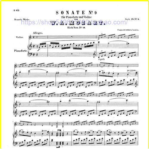古典乐莫扎特C大调小提琴奏鸣曲K.14钢琴小提琴总分谱 非高清v160