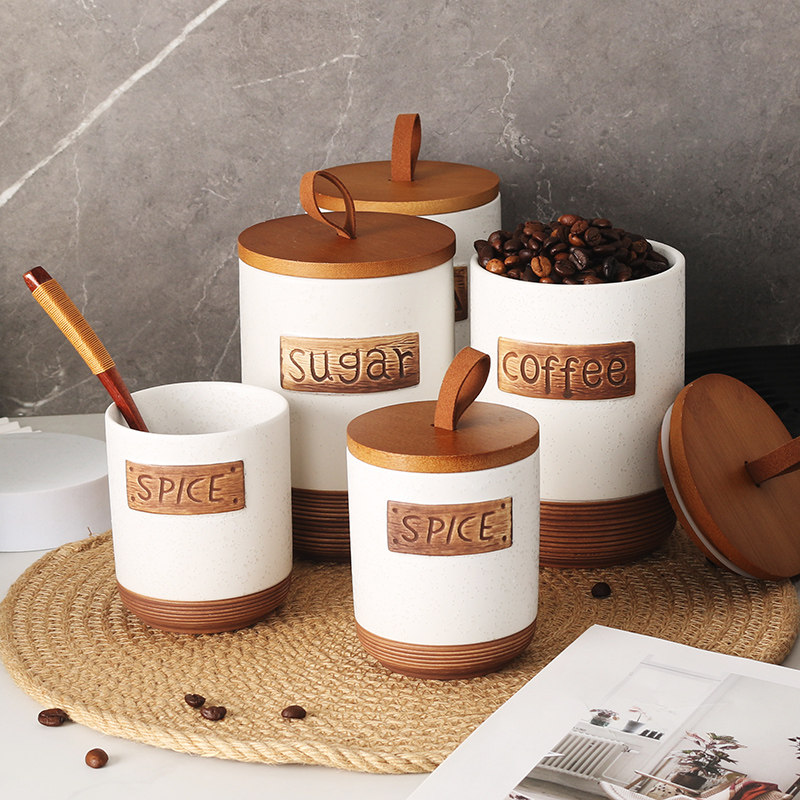 木盖陶瓷密封罐储物罐茶叶咖啡糖储存干果杂粮糖果零食调味罐带盖
