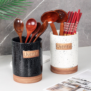 陶瓷沥水筷子筒笼架厨房罐勺子复古高颜值家用筷笼置物架收纳筒盒