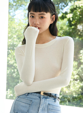 秋冬天丝醋酸打底衫女莱赛尔羊毛圆领保暖针织衫纯色内搭长袖上衣