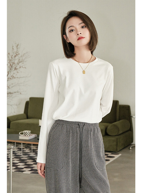 宋小妞 纯白色长袖t恤女春秋圆领宽松显瘦韩版简约百搭上衣打底衫