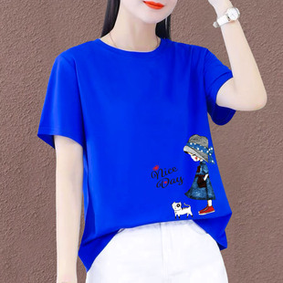 T恤女胖MM休闲百搭大码 宽松圆领短袖 显瘦体恤上衣ins 纯棉韩版 夏季