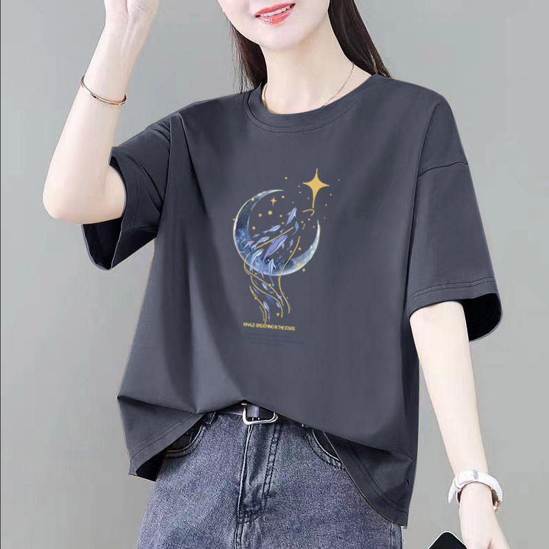 韩系高档灰色短袖T恤女宽松2026新款夏季正肩圆领百搭体恤衫上衣