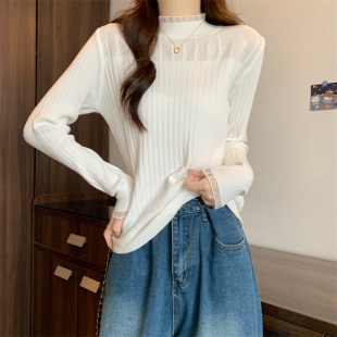 洋气针织上衣宽松内搭大码 胖mm小衫 毛衣 女秋冬2025新款 蕾丝打底衫