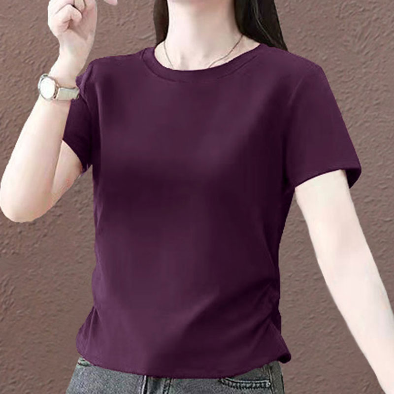 高级感修身正肩短袖t恤女士新款设计感小众时尚洋气褶皱收腰上衣