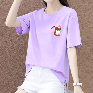 短袖 设计感小众个性 t恤女衫 新款 印花显瘦上衣服 ins潮夏季 纯棉大码