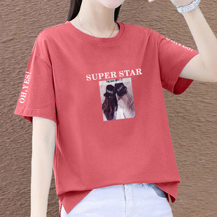 白色纯棉短袖T恤女2026夏装新款大码女装200斤宽松上衣休闲体恤衫