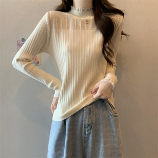 针织衫 大码 百搭叠穿长袖 秋冬蕾丝花边内搭毛衣女2025新款 上衣 女装