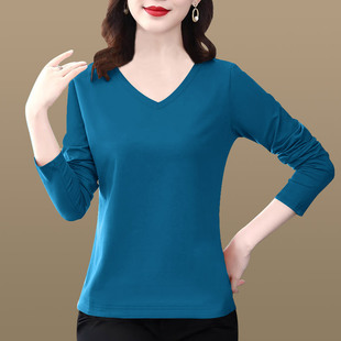 T恤宽松显瘦纯色内搭减龄上衣装 秋季 V领长袖 新款 潮0818c 2025新款