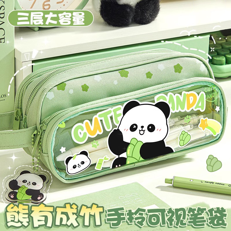熊猫笔袋超大容量女生多功能文具袋高颜值2025新款铅笔盒笔袋耐脏儿童创意男孩可爱卡通小学生初中生透明痛包
