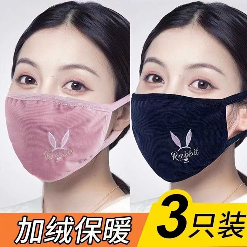 冬季口罩加厚加大可爱绣花骑行保