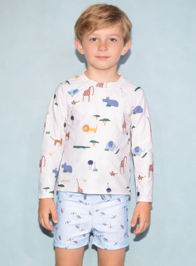 丹麦原单LIEW****蓝色裤动物长袖上衣海滩泳池分体泳衣男童中小童