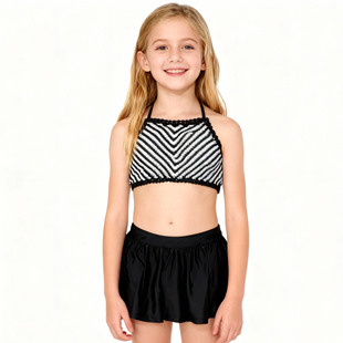 澳洲原单CHEL 分体泳衣女童中大童 黑白条纹带胸垫海滩泳池裙款