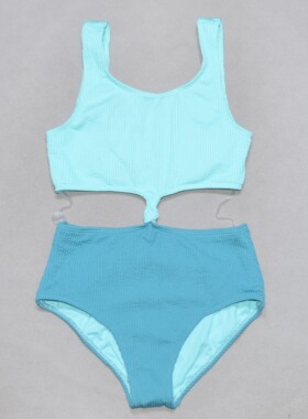 美国原单GEOR****可爱蓝绿泡泡纱海滩泳池游泳连体泳衣女童中大童