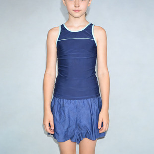 日本原单WANI**混搭蓝色裙款海滩泳池无袖背心分体泳衣女童中大童