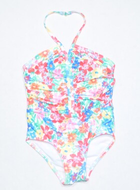 美国原单GEOR****白底红色花挂脖海滩泳池游泳儿童连体泳衣女小童